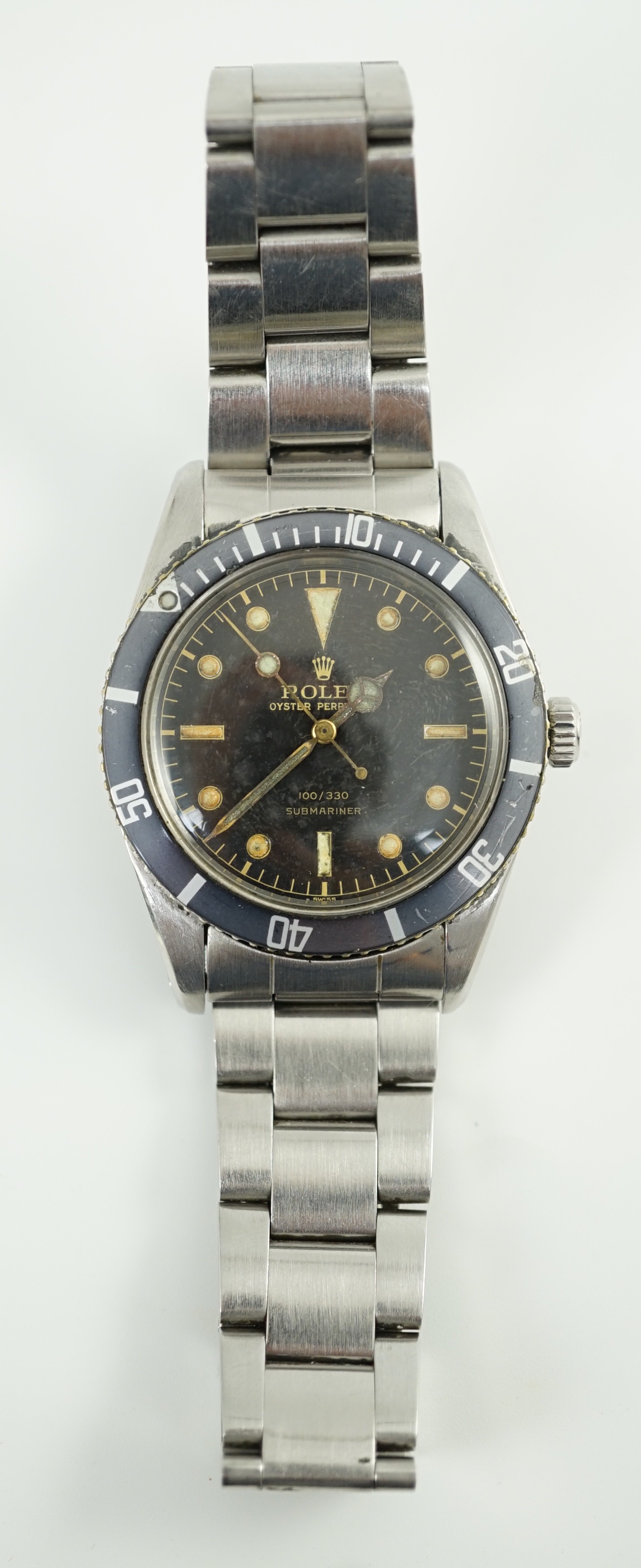 A gentleman's rare 1956 stainless steel Rolex Oyster Perpetual 100/330 Submariner wrist watch